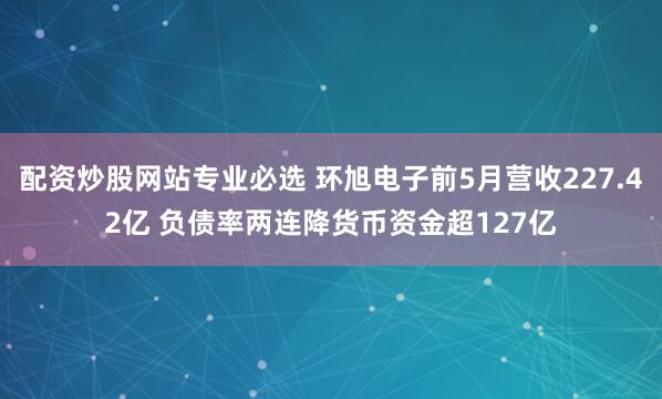 配资炒股网站专业必选 环旭电子前5月营收227.42亿 负债率两连降货币资金超127亿